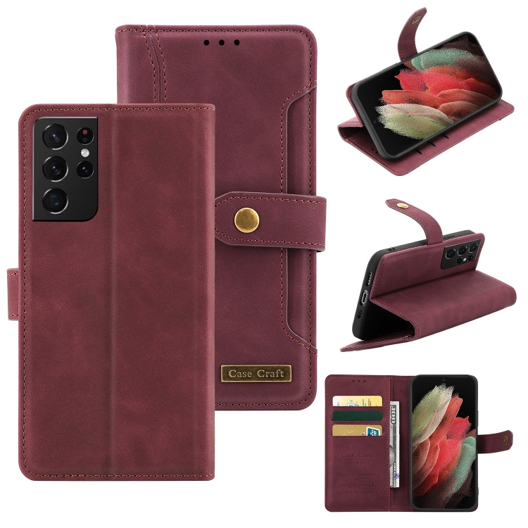 For Samsung Galaxy S21 Ultra 5G Copper Buckle Horizontal Flip Leather Phone Case with Holder & Card Slots & Wallet