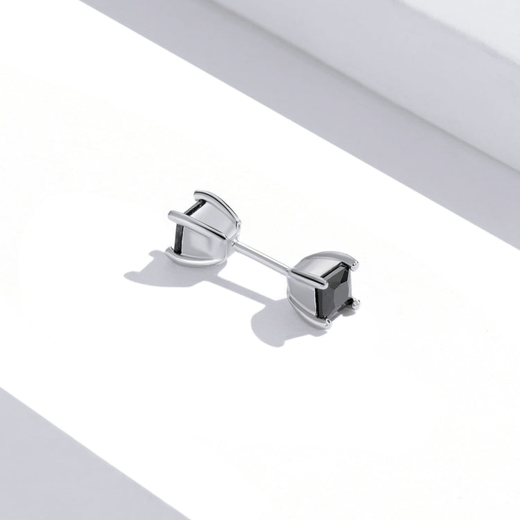 S925 Sterling Silver Black Square Zirconium Ear Studs Women Earrings