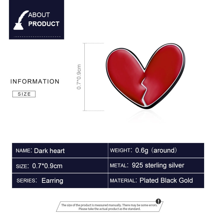 S925 Sterling Silver Dark Heart Ear Studs Women Earrings