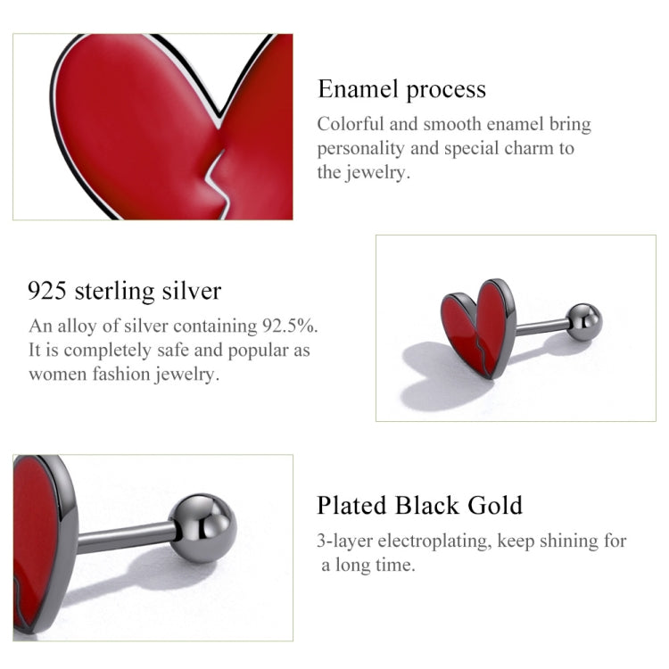 S925 Sterling Silver Dark Heart Ear Studs Women Earrings