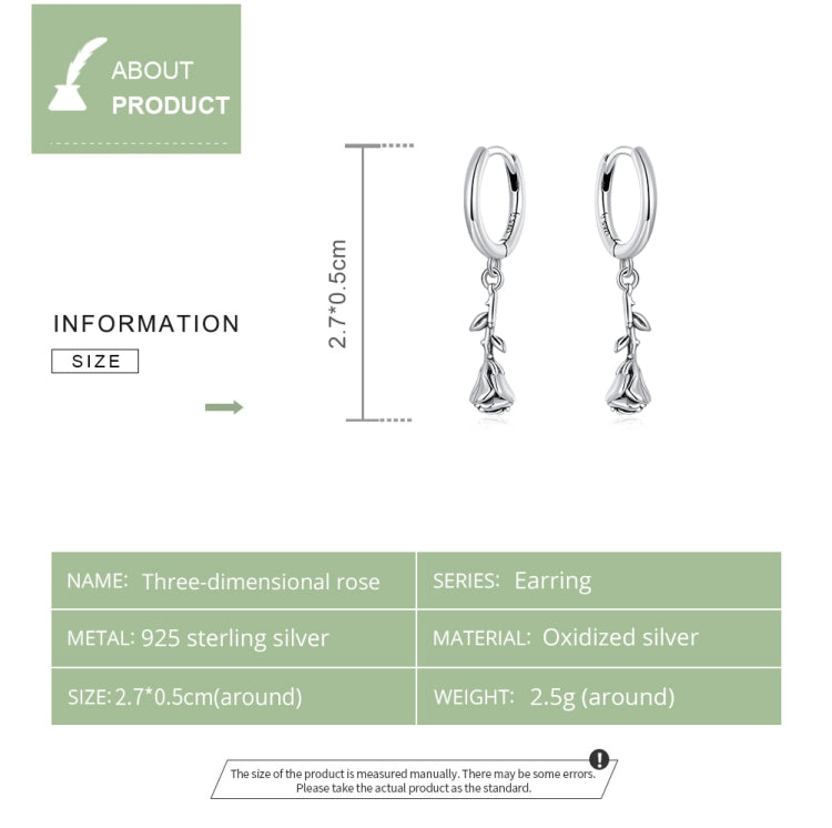 S925 Sterling Silver Three-dimensional Rose Women Earrings