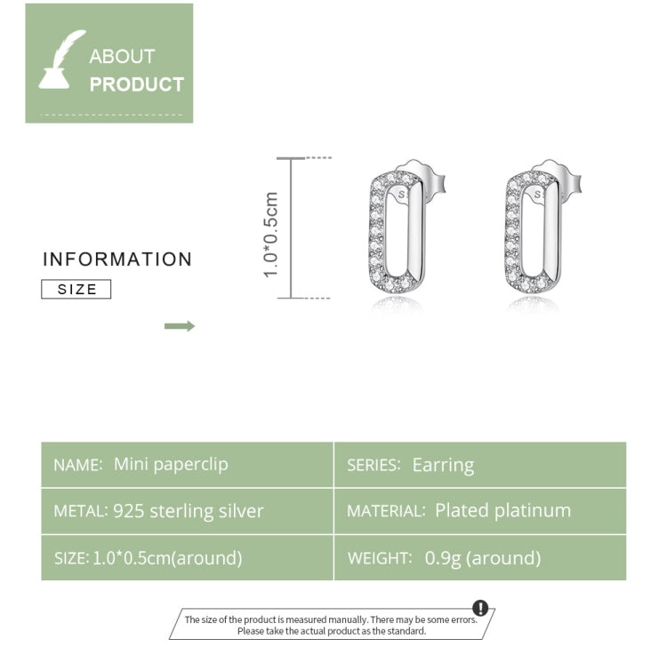 S925 Sterling Silver Mini Paperclip Ear Studs Women Earrings