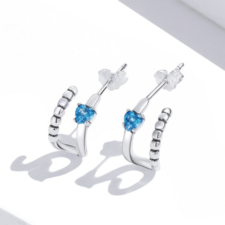 S925 Sterling Silver Blue Zircon Ear Studs Women Earrings