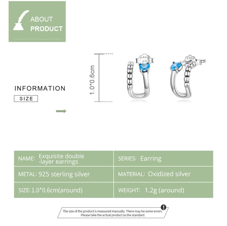 S925 Sterling Silver Blue Zircon Ear Studs Women Earrings