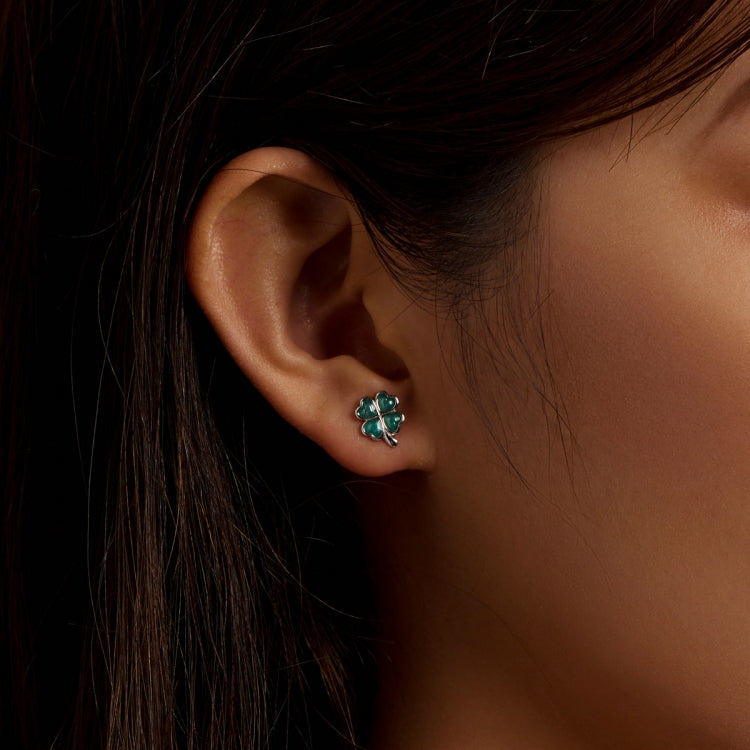 S925 Sterling Silver Four Leaf Clover Ear Studs Women Earrings