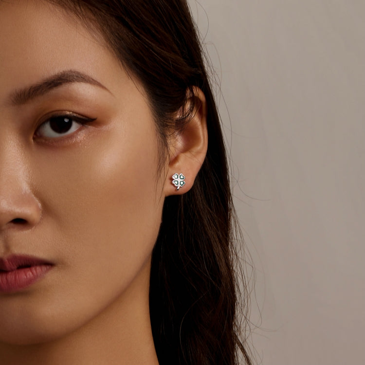 S925 Sterling Silver Four Leaf Clover Ear Studs Women Earrings