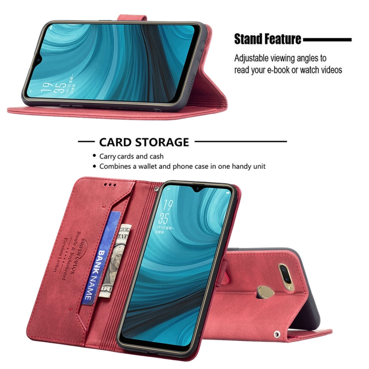 For OPPO A7 Magnetic Clasp RFID Blocking Anti-Theft Leather Case with Holder & Card Slots & Wallet