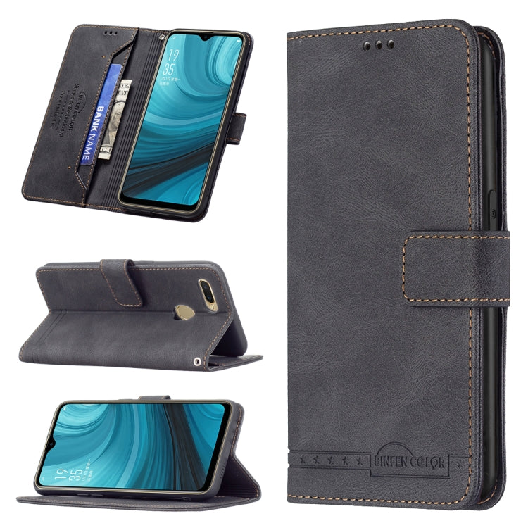 For OPPO A7 Magnetic Clasp RFID Blocking Anti-Theft Leather Case with Holder & Card Slots & Wallet