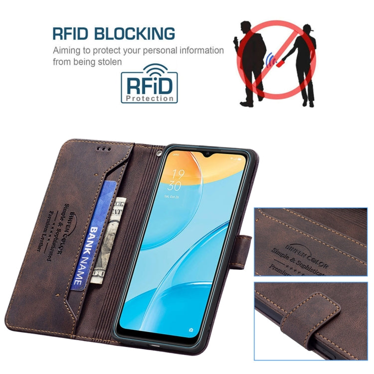 For OPPO A15 Magnetic Clasp RFID Blocking Anti-Theft Leather Case with Holder & Card Slots & Wallet