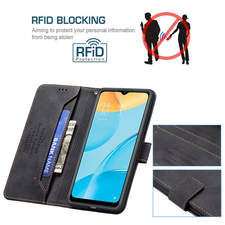 For OPPO A15 Magnetic Clasp RFID Blocking Anti-Theft Leather Case with Holder & Card Slots & Wallet