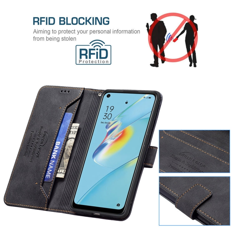For OPPO A54 4G Magnetic Clasp RFID Blocking Anti-Theft Leather Case with Holder & Card Slots & Wallet