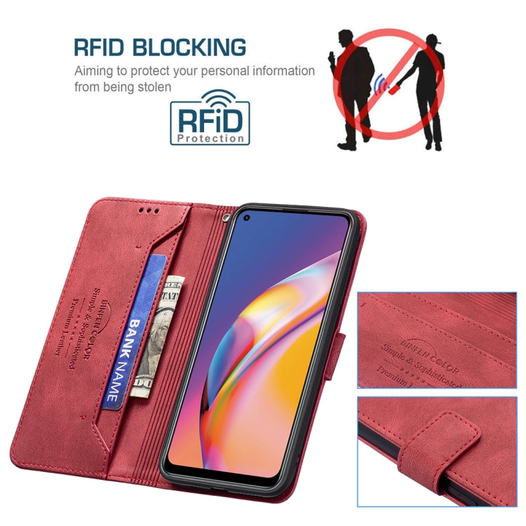 For OPPO A94 4G / Reno5 F / F19 Pro Magnetic Clasp RFID Blocking Anti-Theft Leather Case with Holder & Card Slots & Wallet