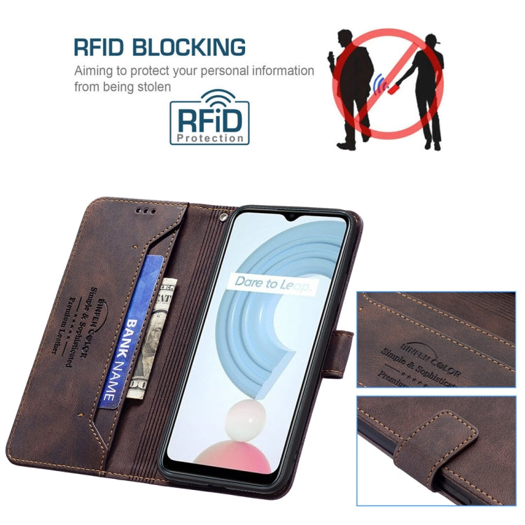 For OPPO Realme C21 / C20 Magnetic Clasp RFID Blocking Anti-Theft Leather Case with Holder & Card Slots & Wallet