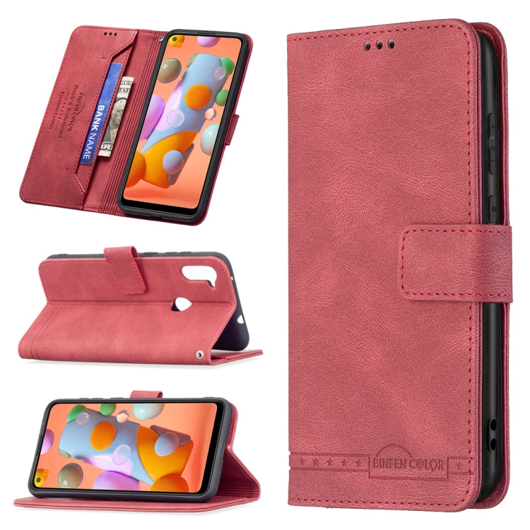 For Samsung Galaxy A11 Magnetic Clasp RFID Blocking Anti-Theft Leather Case with Holder & Card Slots & Wallet