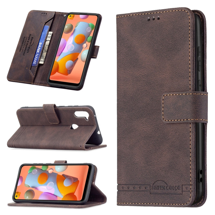 For Samsung Galaxy A11 Magnetic Clasp RFID Blocking Anti-Theft Leather Case with Holder & Card Slots & Wallet