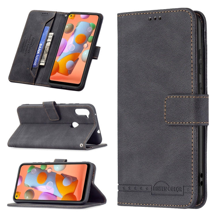For Samsung Galaxy A11 Magnetic Clasp RFID Blocking Anti-Theft Leather Case with Holder & Card Slots & Wallet