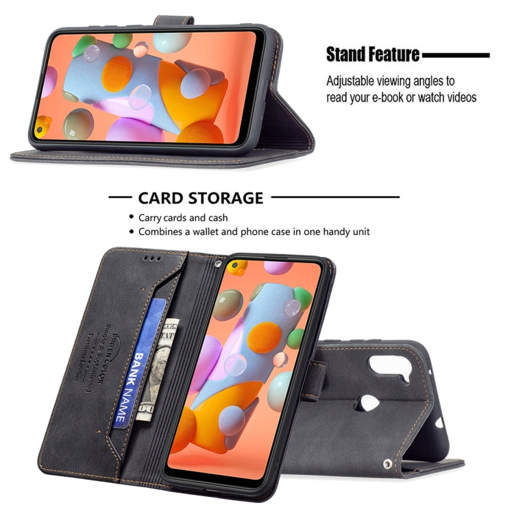 For Samsung Galaxy A11 Magnetic Clasp RFID Blocking Anti-Theft Leather Case with Holder & Card Slots & Wallet