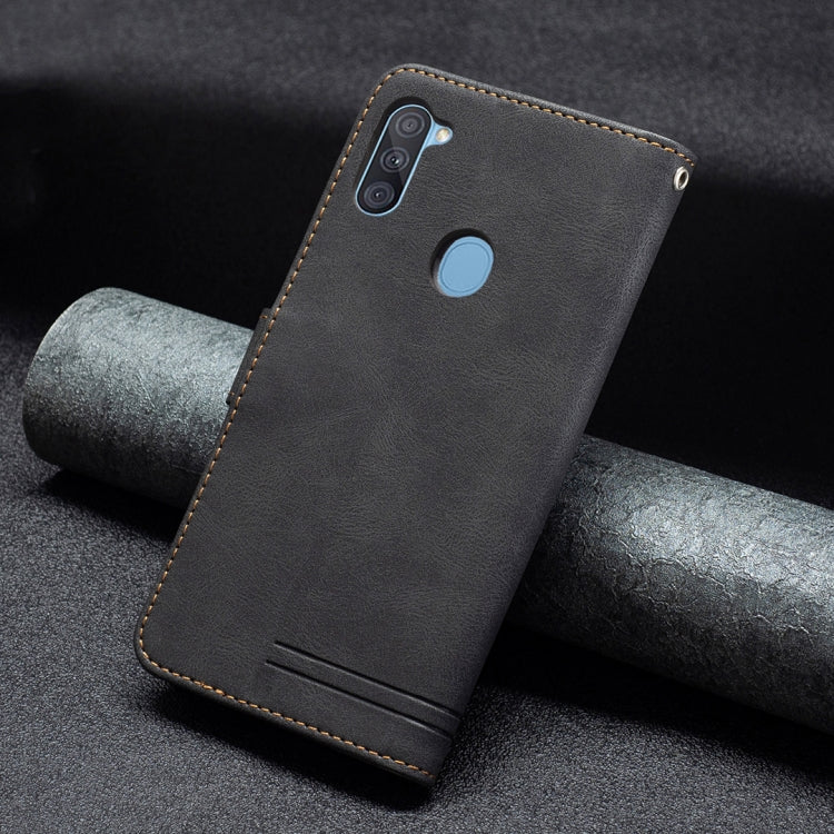 For Samsung Galaxy A11 Magnetic Clasp RFID Blocking Anti-Theft Leather Case with Holder & Card Slots & Wallet