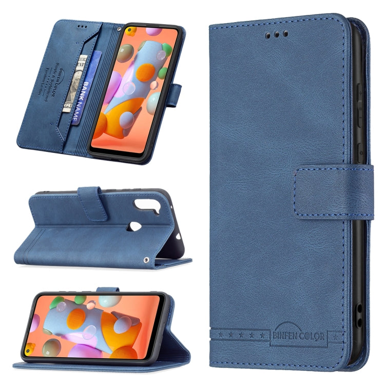 For Samsung Galaxy A11 Magnetic Clasp RFID Blocking Anti-Theft Leather Case with Holder & Card Slots & Wallet