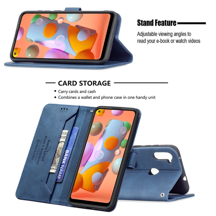 For Samsung Galaxy A11 Magnetic Clasp RFID Blocking Anti-Theft Leather Case with Holder & Card Slots & Wallet