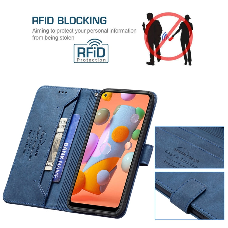 For Samsung Galaxy A11 Magnetic Clasp RFID Blocking Anti-Theft Leather Case with Holder & Card Slots & Wallet