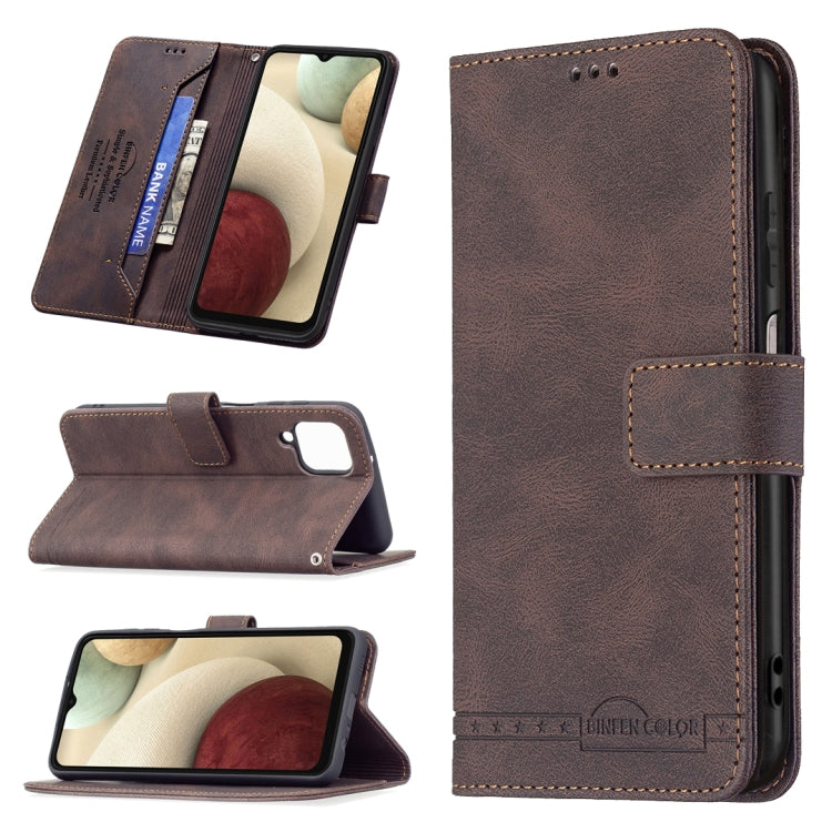 For Samsung Galaxy A12 Magnetic Clasp RFID Blocking Anti-Theft Leather Case with Holder & Card Slots & Wallet