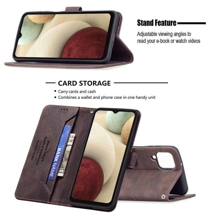 For Samsung Galaxy A12 Magnetic Clasp RFID Blocking Anti-Theft Leather Case with Holder & Card Slots & Wallet