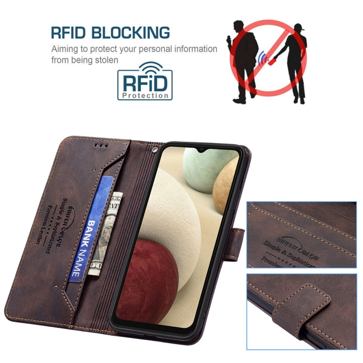 For Samsung Galaxy A12 Magnetic Clasp RFID Blocking Anti-Theft Leather Case with Holder & Card Slots & Wallet