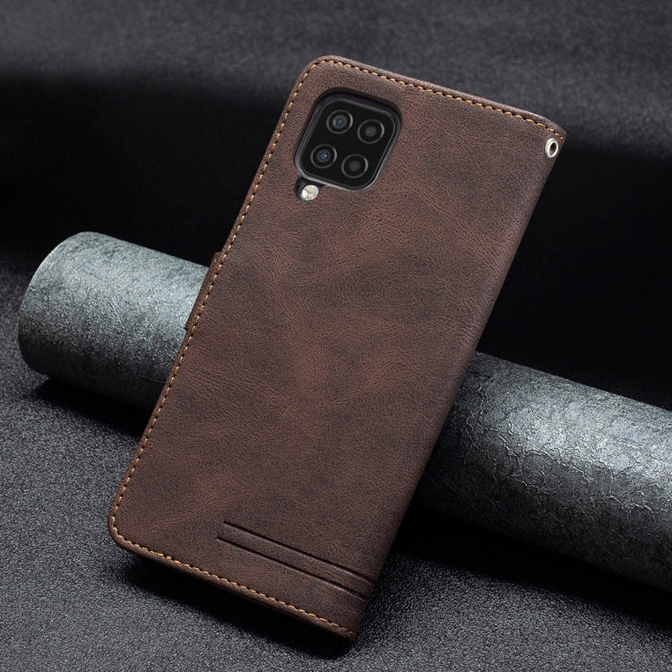 For Samsung Galaxy A12 Magnetic Clasp RFID Blocking Anti-Theft Leather Case with Holder & Card Slots & Wallet