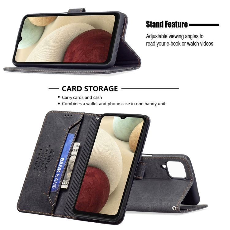 For Samsung Galaxy A12 Magnetic Clasp RFID Blocking Anti-Theft Leather Case with Holder & Card Slots & Wallet