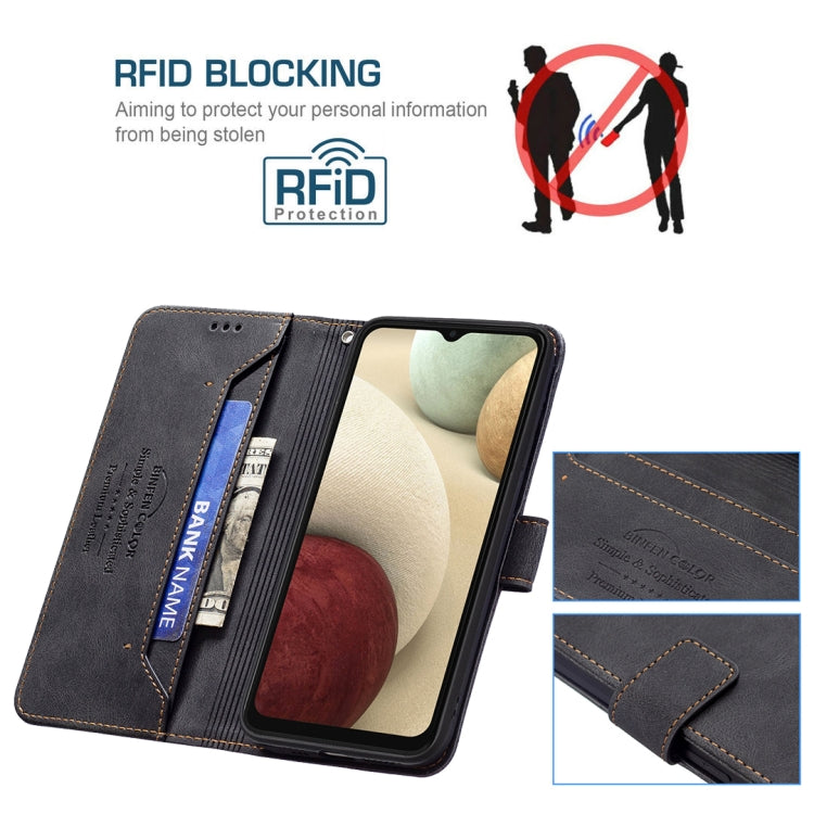 For Samsung Galaxy A12 Magnetic Clasp RFID Blocking Anti-Theft Leather Case with Holder & Card Slots & Wallet