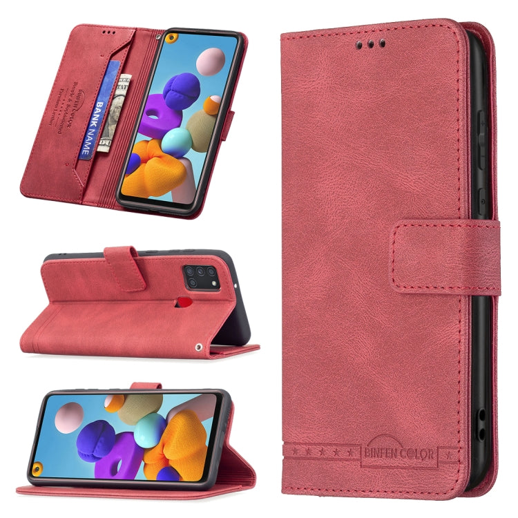 For Samsung Galaxy A21s Magnetic Clasp RFID Blocking Anti-Theft Leather Case with Holder & Card Slots & Wallet