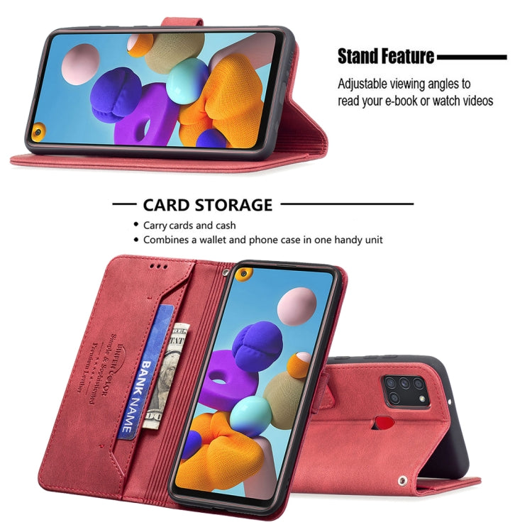 For Samsung Galaxy A21s Magnetic Clasp RFID Blocking Anti-Theft Leather Case with Holder & Card Slots & Wallet