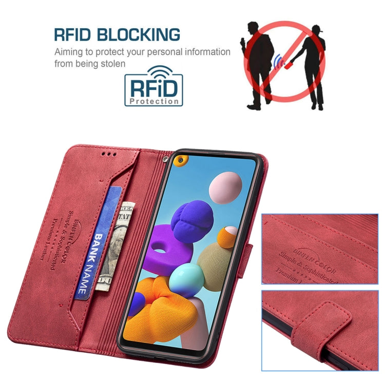 For Samsung Galaxy A21s Magnetic Clasp RFID Blocking Anti-Theft Leather Case with Holder & Card Slots & Wallet