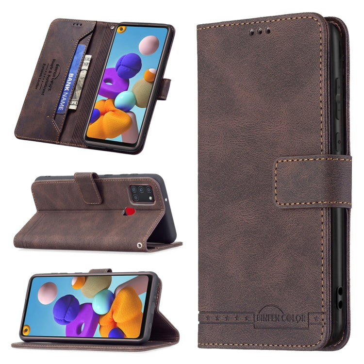 For Samsung Galaxy A21s Magnetic Clasp RFID Blocking Anti-Theft Leather Case with Holder & Card Slots & Wallet