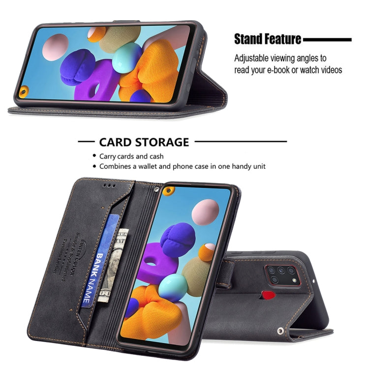 For Samsung Galaxy A21s Magnetic Clasp RFID Blocking Anti-Theft Leather Case with Holder & Card Slots & Wallet