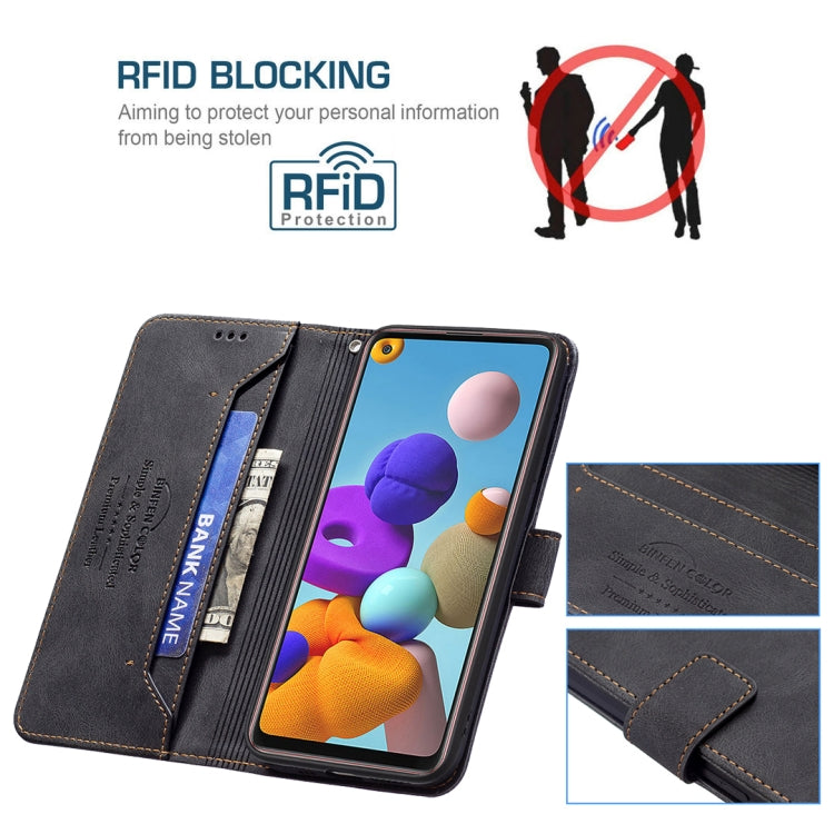 For Samsung Galaxy A21s Magnetic Clasp RFID Blocking Anti-Theft Leather Case with Holder & Card Slots & Wallet