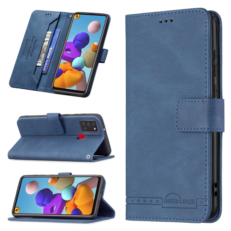 For Samsung Galaxy A21s Magnetic Clasp RFID Blocking Anti-Theft Leather Case with Holder & Card Slots & Wallet