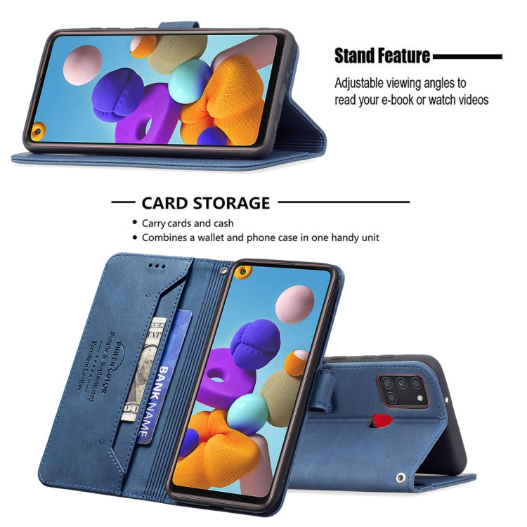 For Samsung Galaxy A21s Magnetic Clasp RFID Blocking Anti-Theft Leather Case with Holder & Card Slots & Wallet
