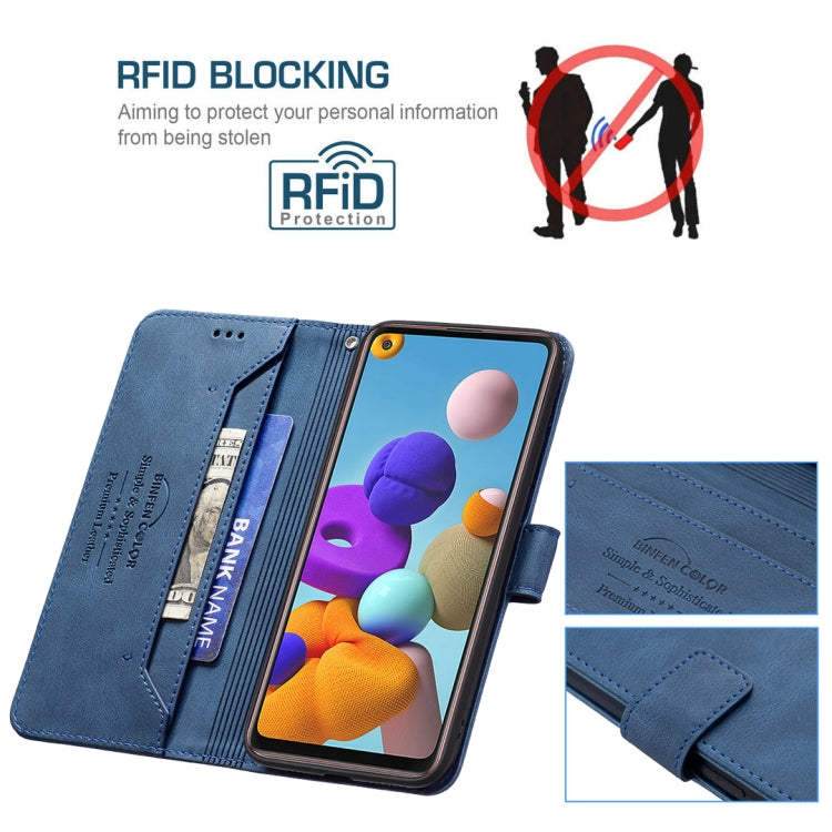 For Samsung Galaxy A21s Magnetic Clasp RFID Blocking Anti-Theft Leather Case with Holder & Card Slots & Wallet