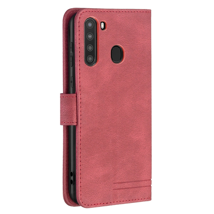 For Samsung Galaxy A21 Magnetic Clasp RFID Blocking Anti-Theft Leather Case with Holder & Card Slots & Wallet