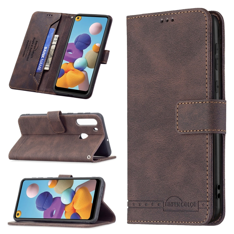 For Samsung Galaxy A21 Magnetic Clasp RFID Blocking Anti-Theft Leather Case with Holder & Card Slots & Wallet