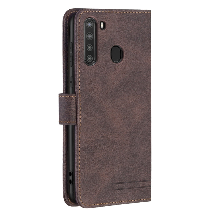 For Samsung Galaxy A21 Magnetic Clasp RFID Blocking Anti-Theft Leather Case with Holder & Card Slots & Wallet