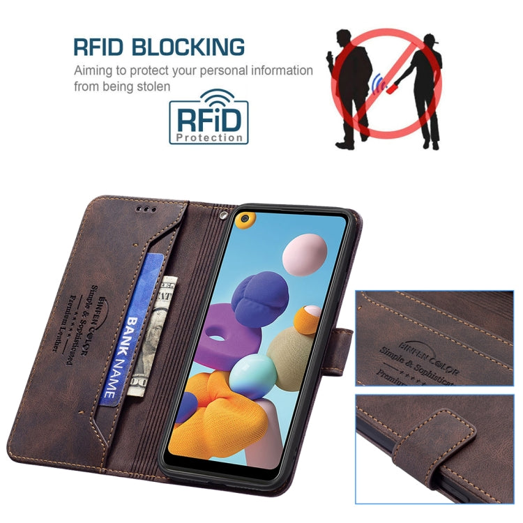 For Samsung Galaxy A21 Magnetic Clasp RFID Blocking Anti-Theft Leather Case with Holder & Card Slots & Wallet