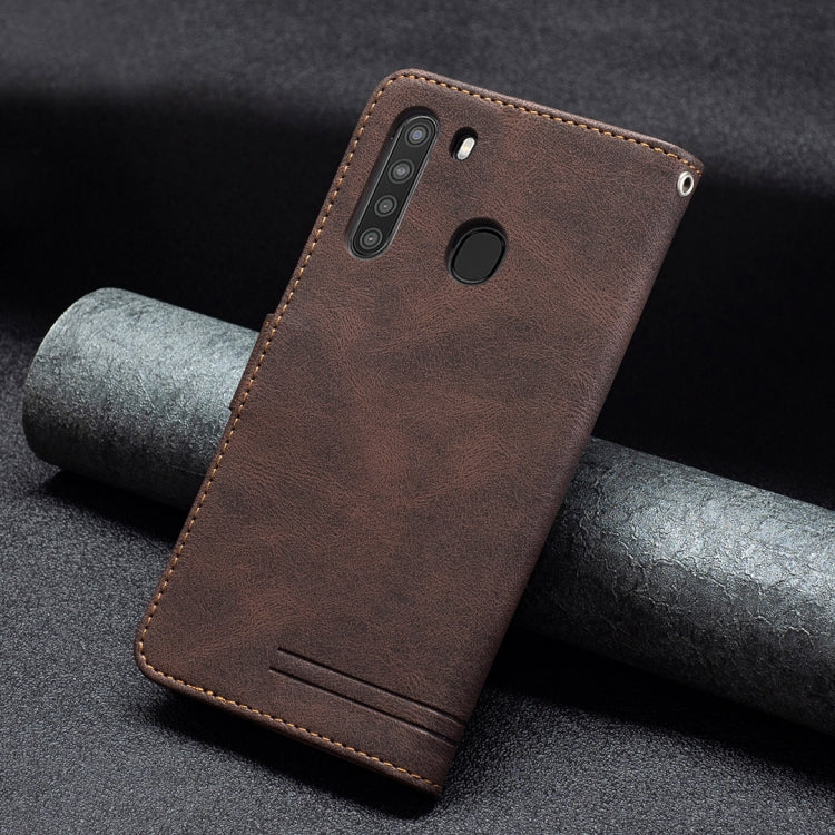 For Samsung Galaxy A21 Magnetic Clasp RFID Blocking Anti-Theft Leather Case with Holder & Card Slots & Wallet