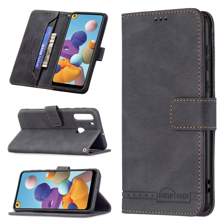 For Samsung Galaxy A21 Magnetic Clasp RFID Blocking Anti-Theft Leather Case with Holder & Card Slots & Wallet