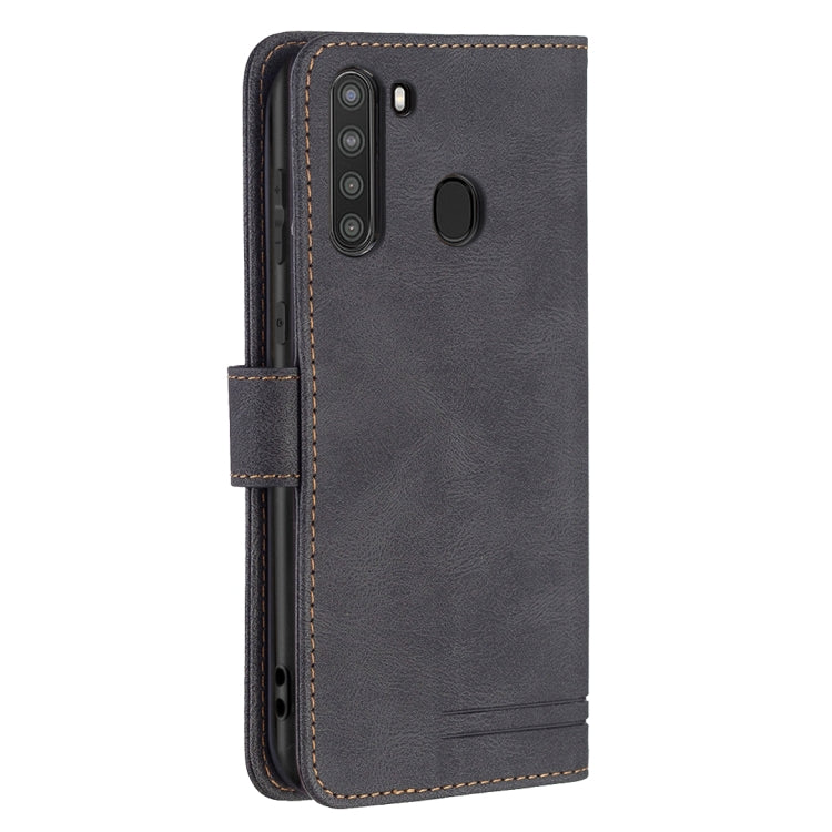 For Samsung Galaxy A21 Magnetic Clasp RFID Blocking Anti-Theft Leather Case with Holder & Card Slots & Wallet