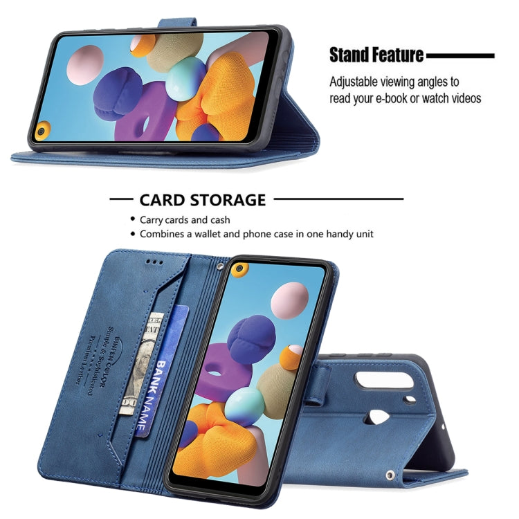 For Samsung Galaxy A21 Magnetic Clasp RFID Blocking Anti-Theft Leather Case with Holder & Card Slots & Wallet