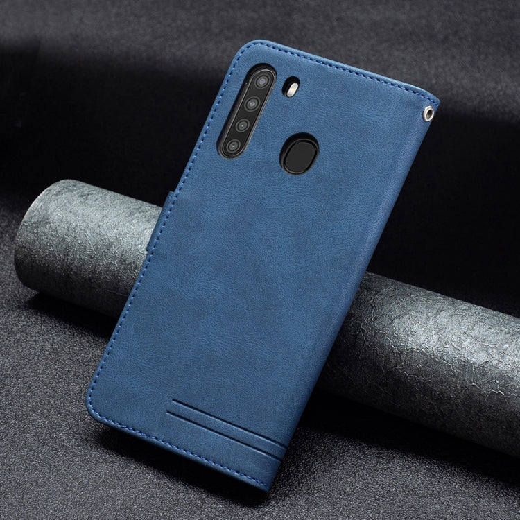 For Samsung Galaxy A21 Magnetic Clasp RFID Blocking Anti-Theft Leather Case with Holder & Card Slots & Wallet