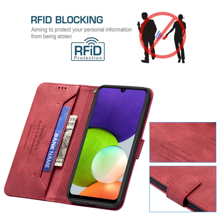 For Samsung Galaxy A22 4G Magnetic Clasp RFID Blocking Anti-Theft Leather Case with Holder & Card Slots & Wallet